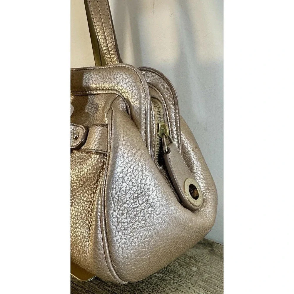 BALLY metallic Rose Gold Genuine Leather Shoulder Hobo Bag Purse Rare
